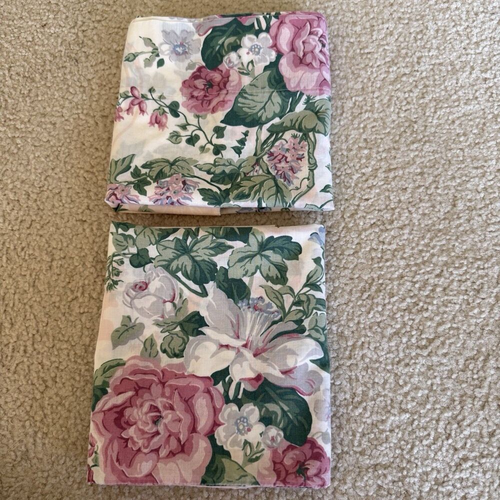 2 Vintage Cannon Standard Queen Pillow Cases Floral Cotton Blend